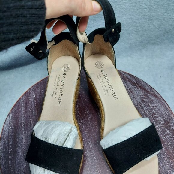 Eric Michael Womens Black Suede Espadrille Wedge Sandals Size 7 - Picture 8 of 13